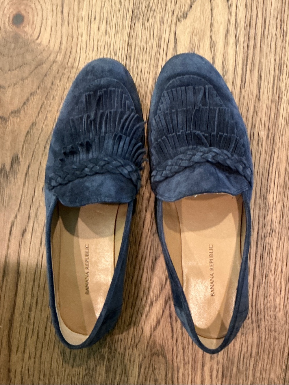 Banana Republic Navy Suede Fringe Loafers